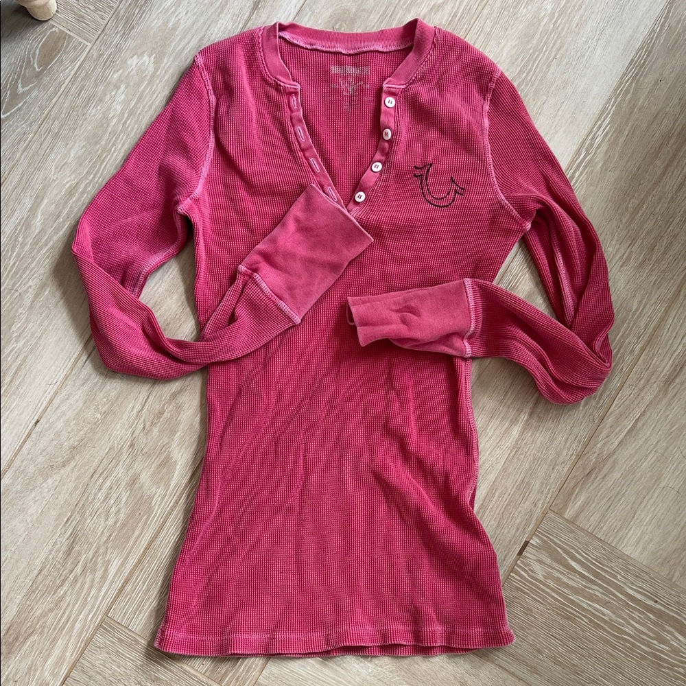 True Religion Red Long Sleeve Henley